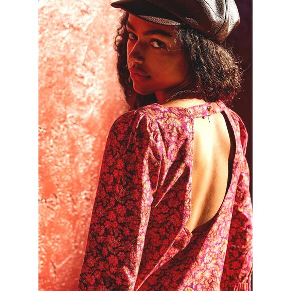 Free People The Avenue Mini Dress Floral Open Back Amaranth Combo L - Picture 4 of 4